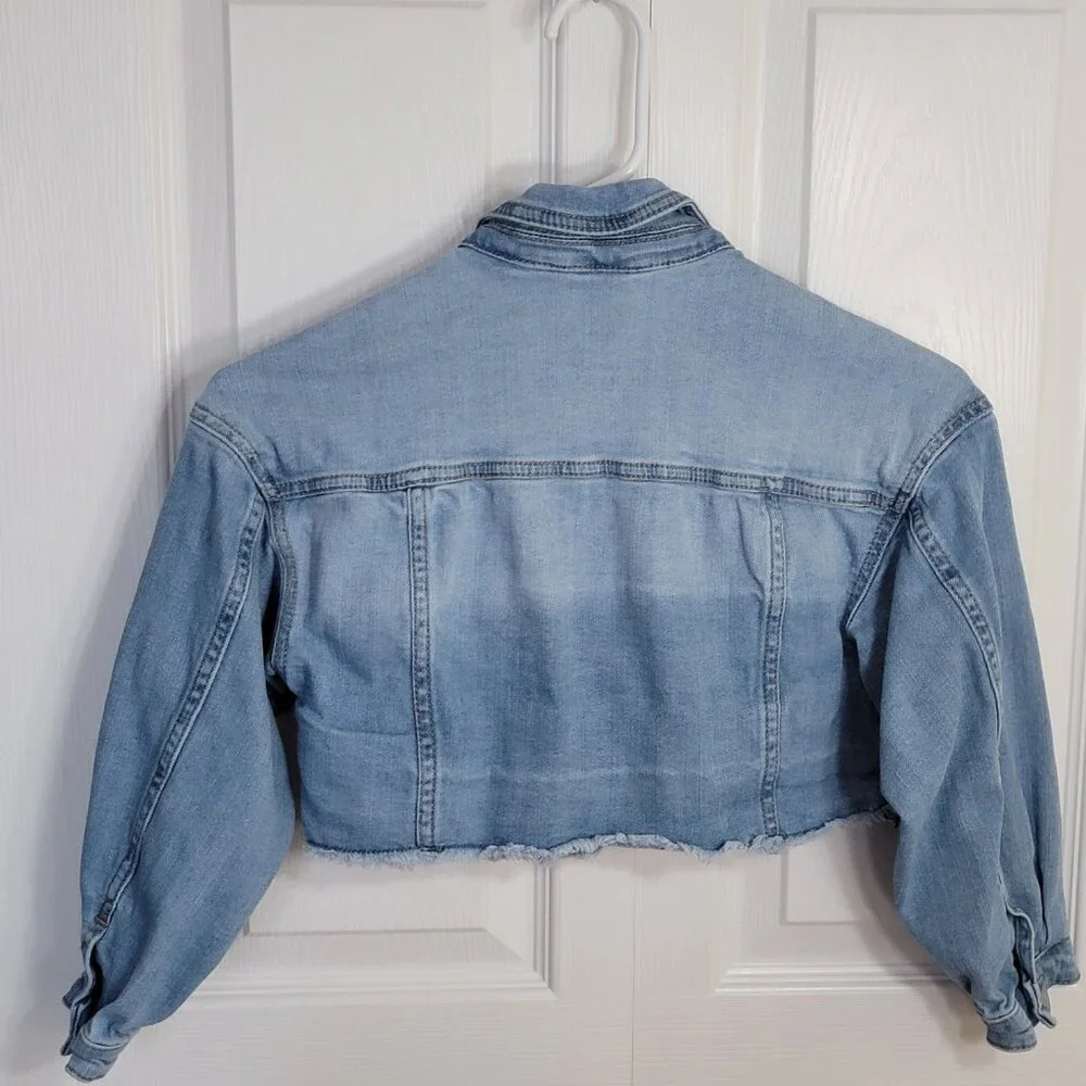 Wonder Nation Cropped Raw Hem Denim Jacket Distressed Blue Girls S 6-6X